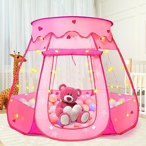 Pop Up Princess Tent with Star Light, Toys for 2 3 Year Old Girl Birthday Gift, Ball Pit for Baby with 1 Carrying Bag, Foldable Kids Play Tent for Toddlers, Two Year Old Girl Toy Indoor Outdoor by TooyBing - Image 8