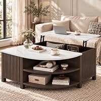 Homiflex 35.4'' Fluted Coffee Table with Lift Top. Outlets (White Brown)