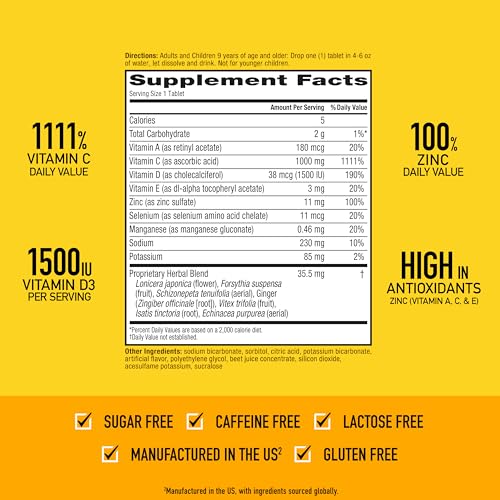 image for Airborne 1000mg Vitamin C with Vitamin D & Zinc, Sugar Free Multivitam