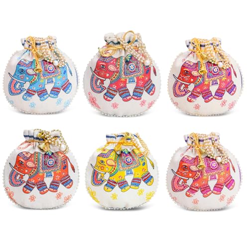 Image of Women Potli Bags | Zari Embroidered Silk With Drawstring | Traditional Return Gifts for Mehandi, Haldi, Baby Shower, Wedding, Sangeet, Seemantham