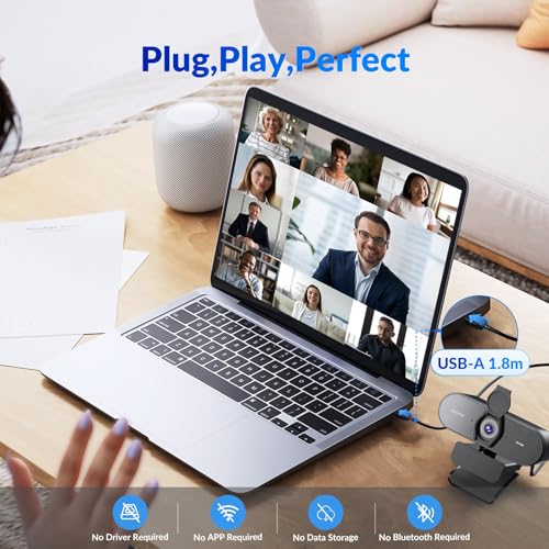 Image of 4K Webcam with Sony Sensor, PDAF Autofocus, 1080P@60FPS, 2 Noise Reduction Mics, Auto Light Correction, USB Plug&Play, Privacy Cover, 79FOV, Streaming Camera for PC, Mac, Laptop, Video Calls