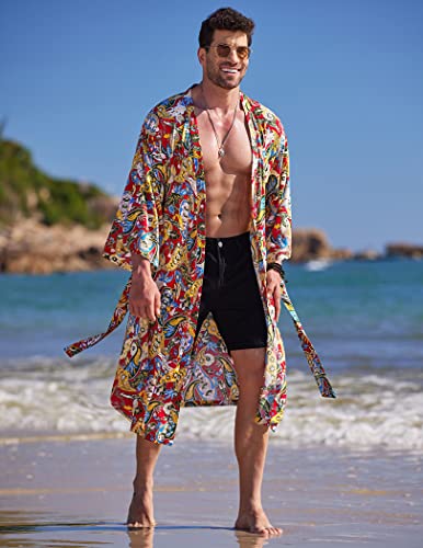 COOFANDY Roupão quimono masculino leve roupões de banho japoneses frente aberta cardigã longo manto
