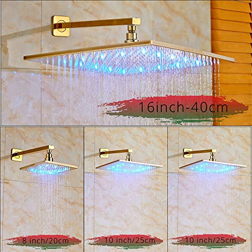 Douche à effet pluie à LED dorée encastrable avec douchette et bec baignoire