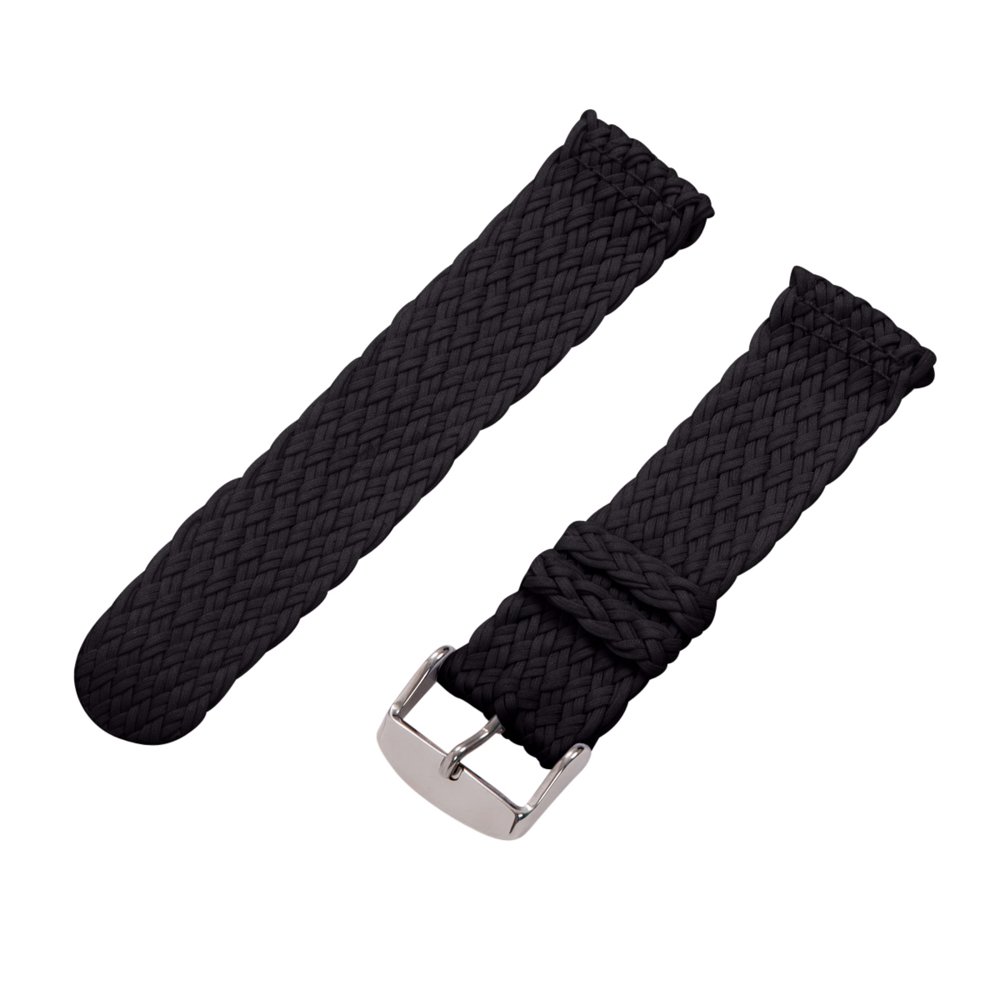 Clockwork Synergy® - 2 Piece Double Braided Perlon Watch Band (22mm, Black)