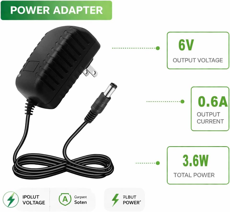 DC 6V 600mA 0.6A Power Supply Adapter AC 100-240V to DC 6 Volt 600mA Power Adapter 6V Power Cord with 5.5mmx2.5mm Plug