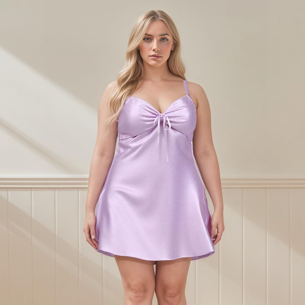 Women Ice Silkly Suspender Nightdress Plus Size Casual Loose Sleepwear Short Dress