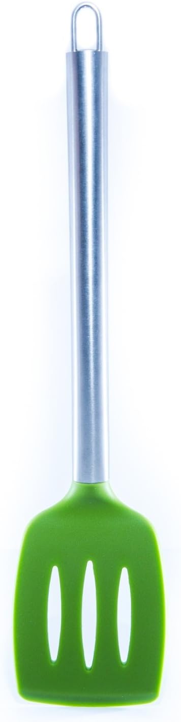 Silicone Slotted Turner Spatula by Chef Frog - For Home or Professional Use - Features our “Stay-Cool” Stainless Steel Handle