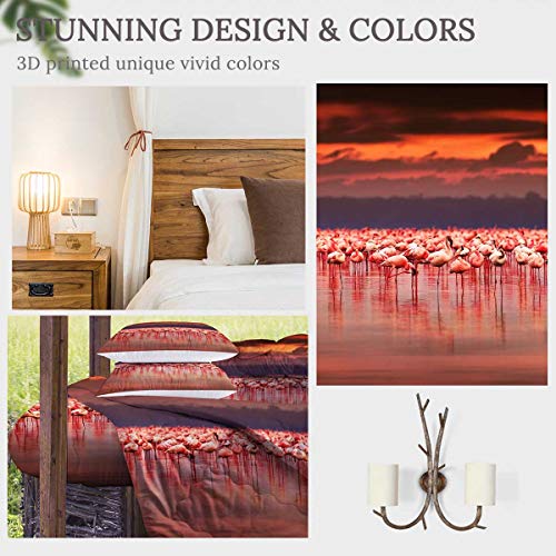 Sleepwish 3D African Flamingos Print Comforter Set With 2 Pillow Covers 1 Cushion Cover Beautiful Sunset Exotic Bedding Sets 4 Piece Reversible Comforter Quilt Bedspread (Full) #TOP11