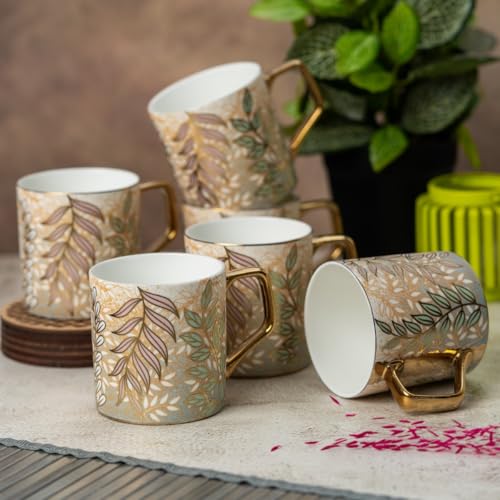 Image of Clay Craft Fine Ceramic Director Coffee Mug Set of 6-215 Ml Each, Mugs for Coffee, Cups Set, Ideal for Gifting, Perfect for Home & Office, Elegant Ceramic Tea Cup Set (E642)