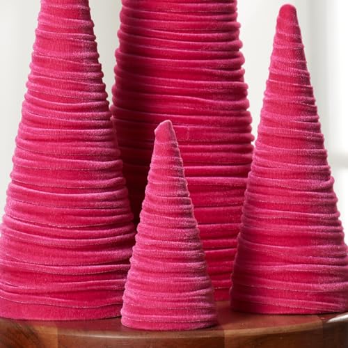 Image of Your Heart's Content Hot Pink Velvet Trees Set of 4, Teen Girl ValentineTree Bookshelf, Coquette Room Decor, Romantic Mantel Accent, Elegant Wedding Centerpiece, Artisan Gift for (Hot Pink)