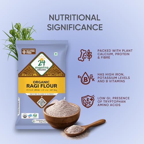 Image of 24 Mantra Organic Ragi Flour /Finger Millet /Nachni Flour - 500gms | Pack of 1 | Chemical Free & Pesticides Free | Naturally Gluten-free