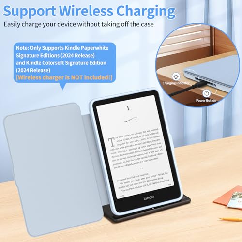 Image of New Kindle Paperwhite 2024 Case 7 inch (12th Gen) & Kindle Colorsoft Signature Edition Case, Sanyetral Slim PU Leather Cover with Soft TPU Back and Auto Sleep /Wake, Not for Remarkable Kobo -Light Blue