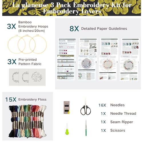 Image of La glaneuse 3 Pack Embroidery Kit for Beginners, Needlepoint Kits for Adults with Baby Hand and Footprint Stamped Embroidery Pattern, DIY Photo Frame Kit for New Mum, New Parent