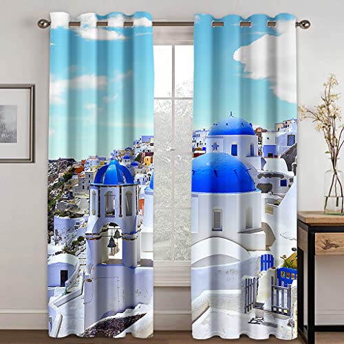 GDYRYD Cortinas Opacas Termicas Aislantes - Impresión Paisaje De Isla En El Océano Azul 3D 110x210cm 2 Piezas Cortinas Salon Opacas Termicas Aislantes Ruido UV para Dormitorio Decoración De Ventanas
