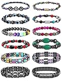 Florideco 12Pcs Hematite Magnetic Bracelets for Men Women Tiger Eye Rainbow Magnet Stone Bracelets Reiki Bracelet Relieve Anxiety Bracelet