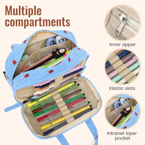 Image of Large Pencil Case Pouch, Extra Big Pencil Bags with Zipper, Cute Corduroy Pencil Pouch with 5 Compartments, Pen Bag Wide Opening, Pencil Pouch Organizer, Pencil Box for Teen Girls Adults