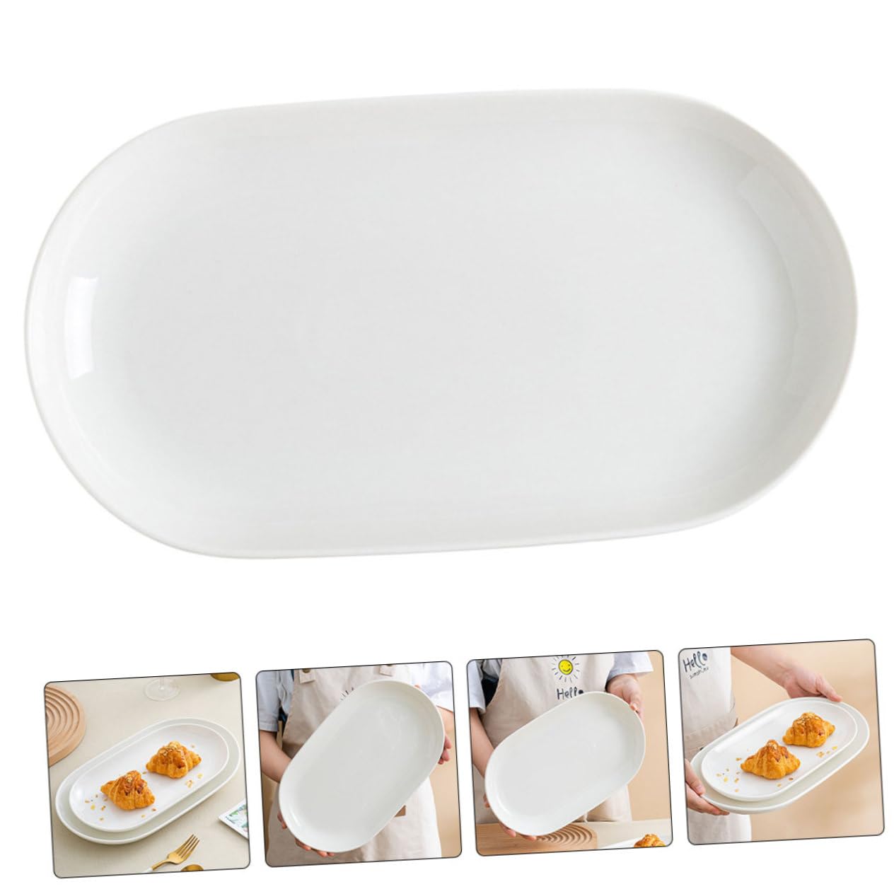 Piatto Ellittico in Ceramica Bianco, Piatto da Portata per Servire