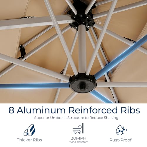 HOMSHADE Aluminum Cantilever Patio Umbrella - Large Offset Heavy-Duty Umbrella with 360° Rotation, Infinite Tilt, Double Top, 10-Year Rustproof, 5-Year Fade-Resistant for Outdoor, Pool