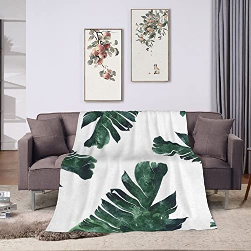 Palm Leaves Printed Fleece Blanket 80"X60", Super Soft Lightweight Microfiber Throw Blanket For Bed Sofa Travel #TOP7