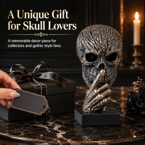 Escultura Calavera Negra y Dorada Speak No Evil miniatura 6