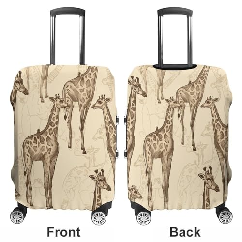Hand Drawn Giraffes Printed Luggage Cover Protector, Fits 18-32 Inch Luggage3