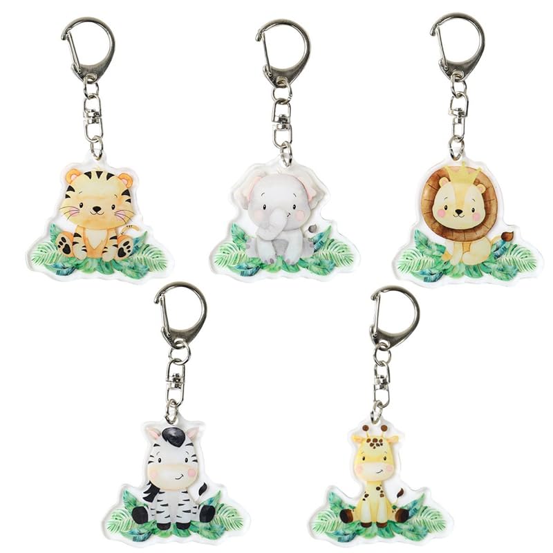 5Pcs Jungle Animal Acrylic Keychains Safari Party Favors Birthday Decorations Cute Animal Ornament Pendant for Christmas Boy Girl Gift Reward Goodie Bag Fillers Baby Shower Supplies