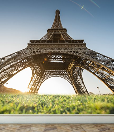 Wall Mural Eiffel Tower Upward View, Peel and Stick Repositionable Fabric Wallpaper for Interior Home Decor (78 x 78 inches)