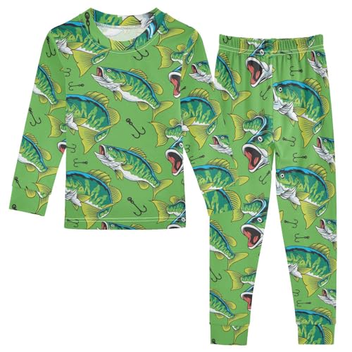 Large Mouth Green Bass Tuna Fish 2-Piece Soft Long Sleeve & Pants PJ Set Jammies Size 8, Cartoon Bait
