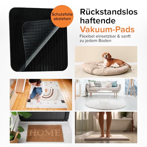 GripFix® Teppich Antirutschunterlage – STARKER Halt OHNE RÜCKSTÄNDE – MEHR Sicherheit IM Alltag – Waschbare & Wiederverwendbare Pads (4 Set, Schwarz)