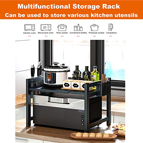 Uitschuifbare Magnetron Oven Rack 2-Tier, Keukenrek Stand Oven Organizer Unit-Printer Plank Faxrek Zwart 45-65cmx36cmx46… - Image 3