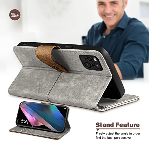 GANGANPRO Leather Business Cell Phone Holster for OPPO A38 4G/A18 4G,Anti-Slip Scratch Resistant Flip Cover with Card Holder,Stand Feature Wallet Case 6.56 Inches - Gray