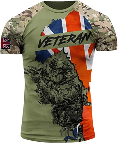 T-shirt camouflage militaire armée britannique col rond manches courtes vert L