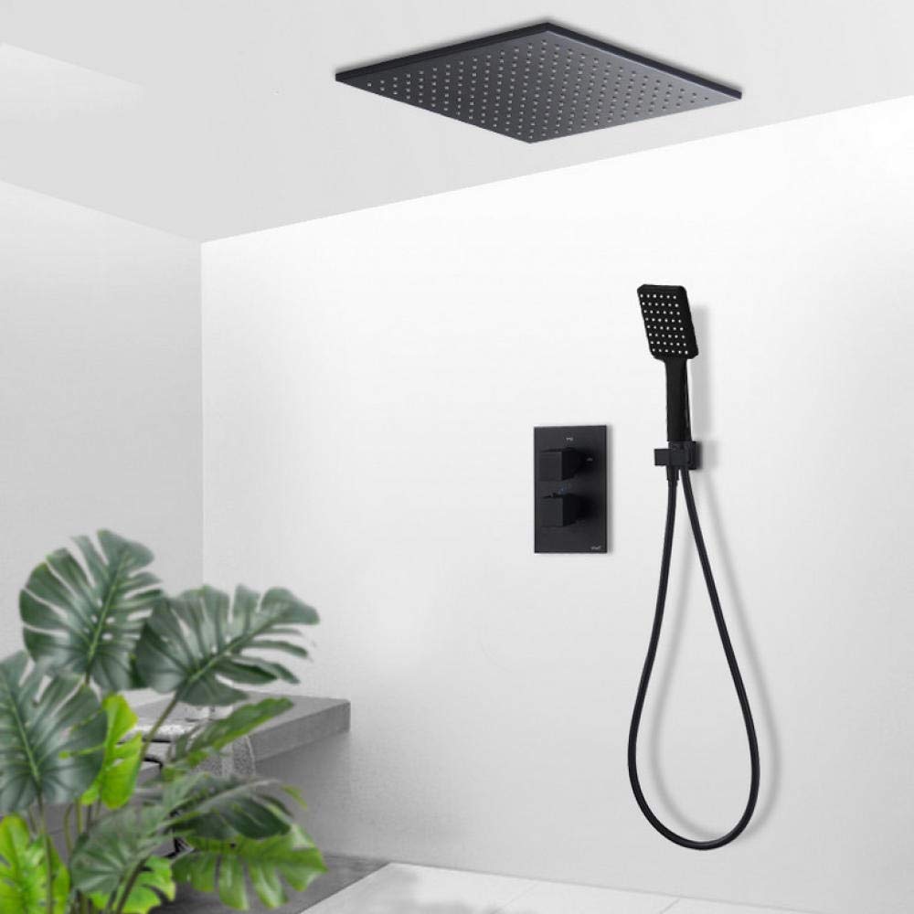 WXPGFEQ Black Orb Thermostatic Shower Faucet Set Ceiling Mount Rainfall Brass Shower Thermostatic Mixer Tap Bathtub Shower Kit Set,10Inch Set