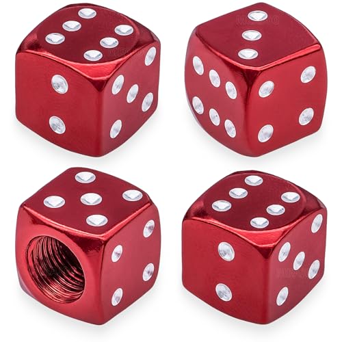 MEAJOO 4PCS Dice Style Tire Valve Stem Caps, with O Rubber Ring, Universal Aluminium Alloy Dustproof...