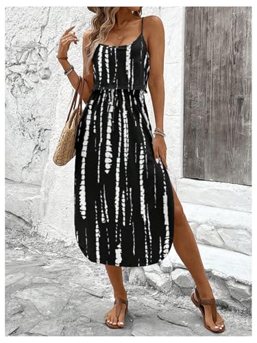 Image of RoseSeek Women's Spaghetti Strap Tie Dye Cami Sun Dress Beach Midi Summer Dresses Resort Wear Vacation Outfits