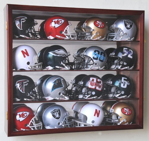 16 Mini Helmet Display Case Cabinet (Mirror Back) (Cherry)