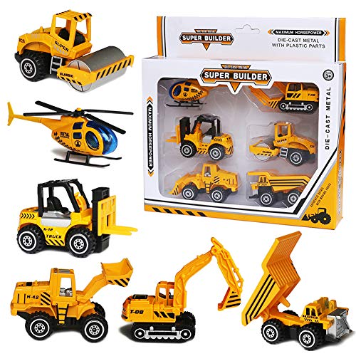 Vanplay Petit Camion Jouets 6 Mini modèle Voiture en Alliage Ensemble d'anniversaire Cadeau pour Garçons Filles Enfants 3 4 5 Ans (6PCS)