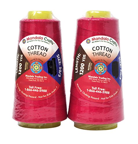 Image of Mandala Crafts Red Mercerized Cotton Thread Cones, Sewing Quilting | 2400 Yds 50 WT, 100% Long Staple Cotton, Multipurpose, for Embroidery, Piecing, Sergers, Applique, Machine and Hand Sewing