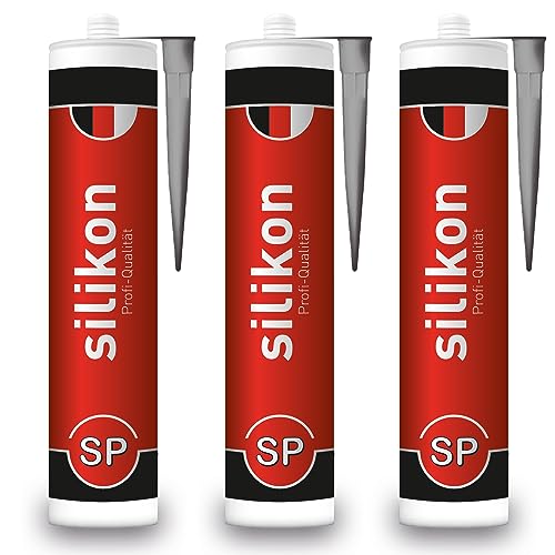 Sanitär-Silikon 310 ml Kartusche grau Fugendichtmasse für Bad Dusche Küche wasserfest mit Schutzeffekt Schimmelresistent UV- und witterungsbeständig (3)