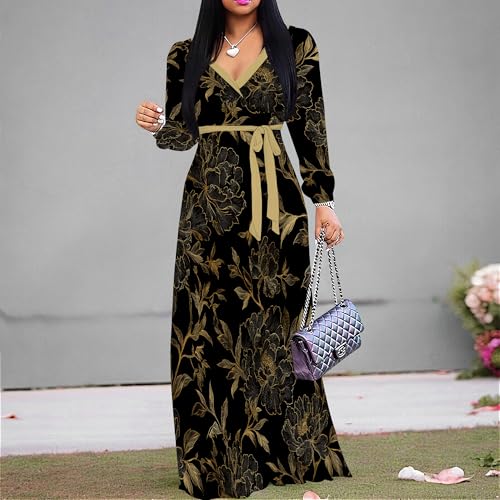 Image of PinkPatty Women's Long Sleeve Maxi Dress Plus Size Trendy Wedding Guest Wrap Dress with Pockets&Belt