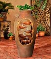 Cascade Rustic Outdoor Floor Urn Waterfalls Fountain 33" High with LED Light and Planter Decor for Garden Patio Yard Deck Home Lawn Porch House Relaxation Exterior Balcony - John Timberland