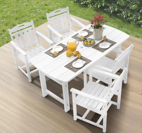 Image of Ciokea HDPE Outdoor Dining Set of 4, Patio Table and Chairs Sets, White
