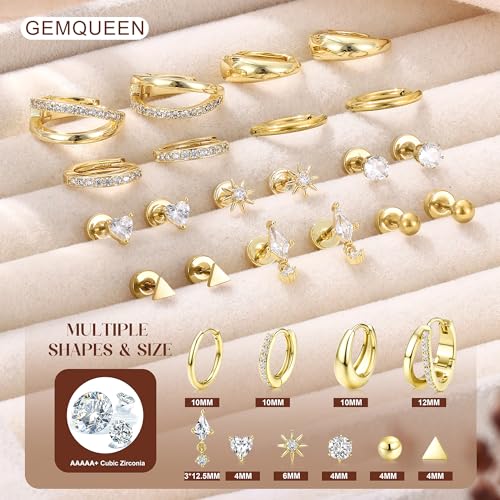 Flat Back Earrings : Hypoallergenic 14K Gold Plated Surgical Steel Earrings for Sensitive Ears - Chunky Hoop Huggies Earring Dainty Cartilage Helix Muliple Piercing Jewelry for Women Men2