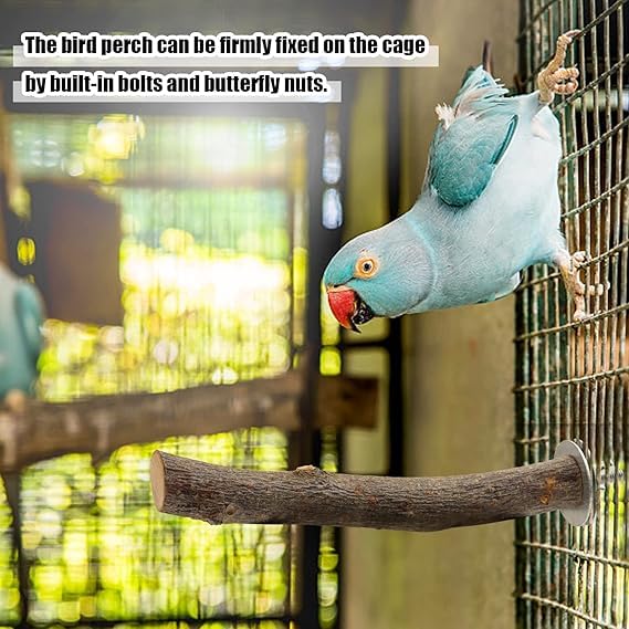 Image of 8 Pieces Natural Wood Bird Perch Wooden Parrot Perch Stand Fork Toys Hanging Multi-Branch Perch Platform Hammock Swing Toy for Macaws, Small Parakeets, Conures, Budgies, Finches