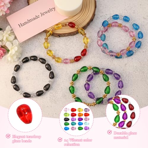 Image of PATPAT24-Color Teardrop Glass Beads Craft Set 8mm Colored Teardrop Glass Beads (560Pcs), with Spacer Beads, Scissors & Crystal Line, DIY Jewelry Making Kit for Necklaces, Bracelets, Earrings