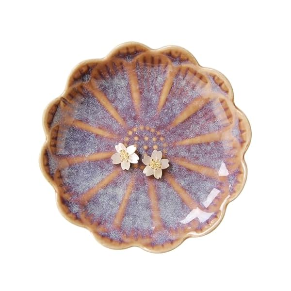 Lotus Ring Holder Dish Small Indoor Ash Tray, Ceramic Dessert Plate Trinket Jewelry Holder Organizing Necklace Earrings for Parents Friends Sister, Deep Purple. All Jewelries Are NOT Included.