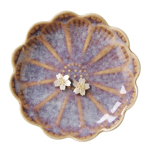 Image of Lotus Ring Holder Dish Small Indoor Ash Tray, Ceramic Dessert Plate Trinket Jewelry Holder Organizing Necklace Earrings for Parents Friends Sister, Deep Purple. All Jewelries Are NOT Included.
