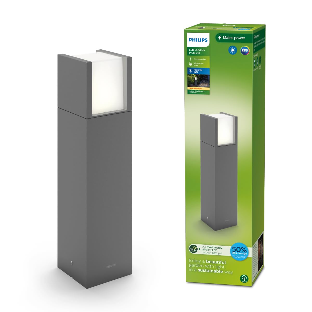 Philips Outdoor Ultra-Efficient Arbour Sockelleuchte 3,8W, 2700 Kelvin, IP44 wetterfest, anthrazit