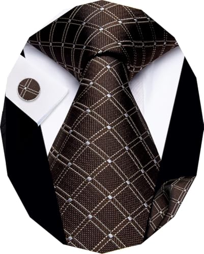 Image of YourTies Striped Ties for Men Classic Woven Silk Necktie with Handkerchief Cufflinks Set Formal Business Party Wedding