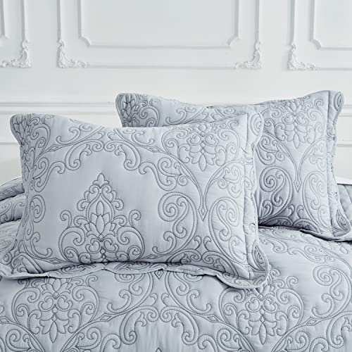 Image of CHIXIN Microfiber Standard Pillow Shams Set of 2 - Decorative Quilted Pillow Covers - Grey - Size (20 inch x 26 inch)